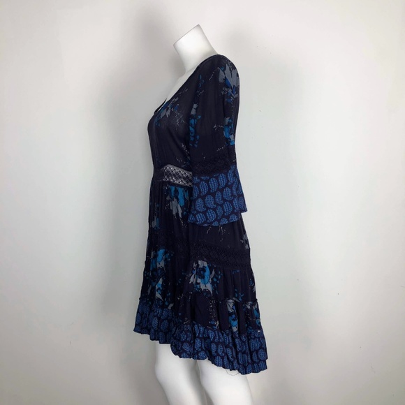 Free People Voile Lace Purple Floral Dress Tiered - Picture 3 of 5